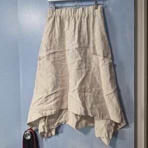UCHUU Oatmeal Beige Linen Asymmetric Pull On Skirt 3 M